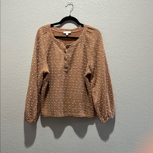 Blu Pepper Women’s Polka Dot Sweater Pink White Balloon Sleeves Size Medium - Picture 1 of 10
